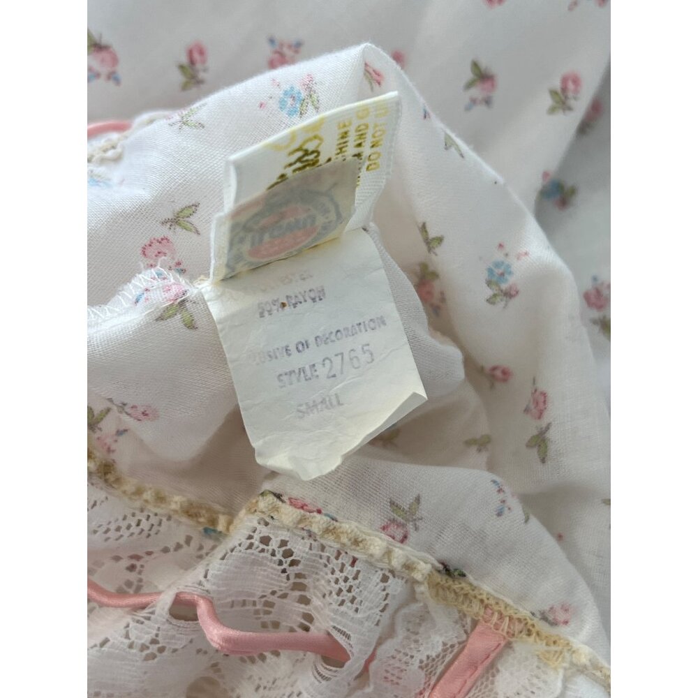 Vintage 70s Miss Elaine Floral Lace Dress Womens S White Pink Fairy Cottagecore - Picture 3 of 9